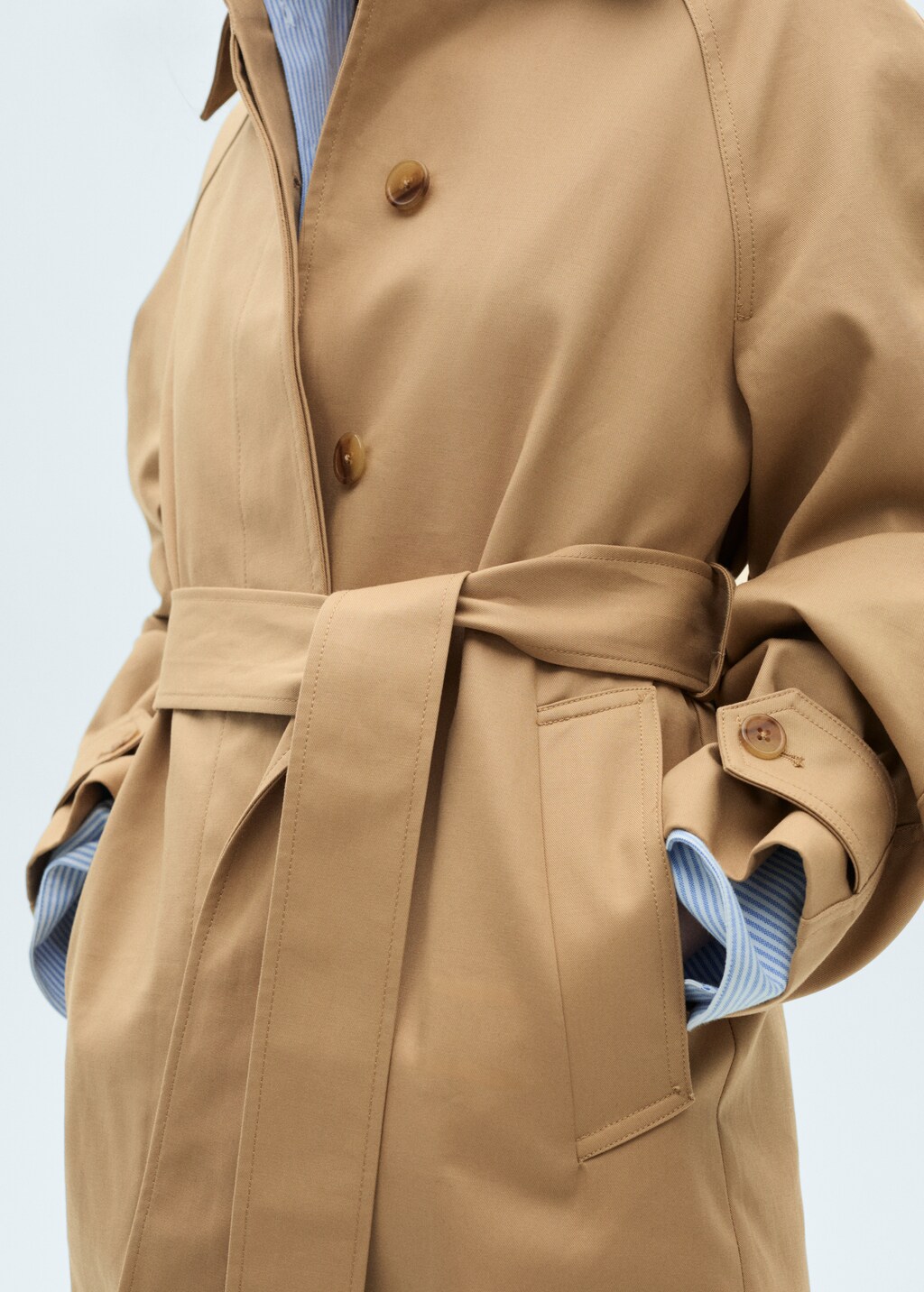 Cotton trench coat with belt - Medium Brown
