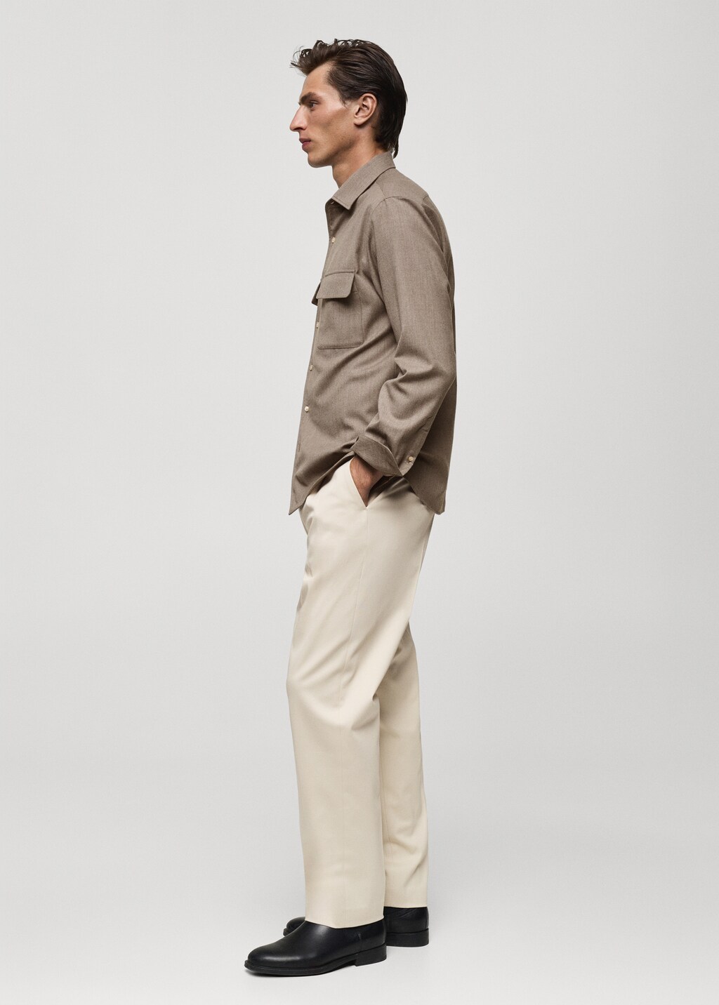 Cotton twill pleated trousers - Ecru