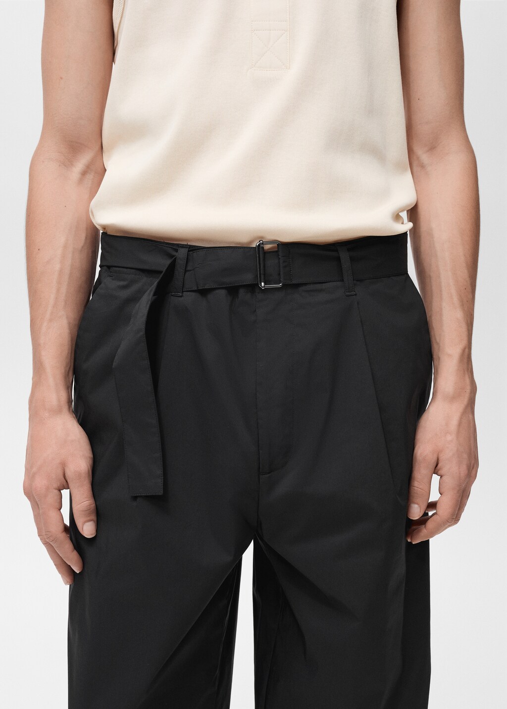 Relaxed-fit trousers with belt - Ecru