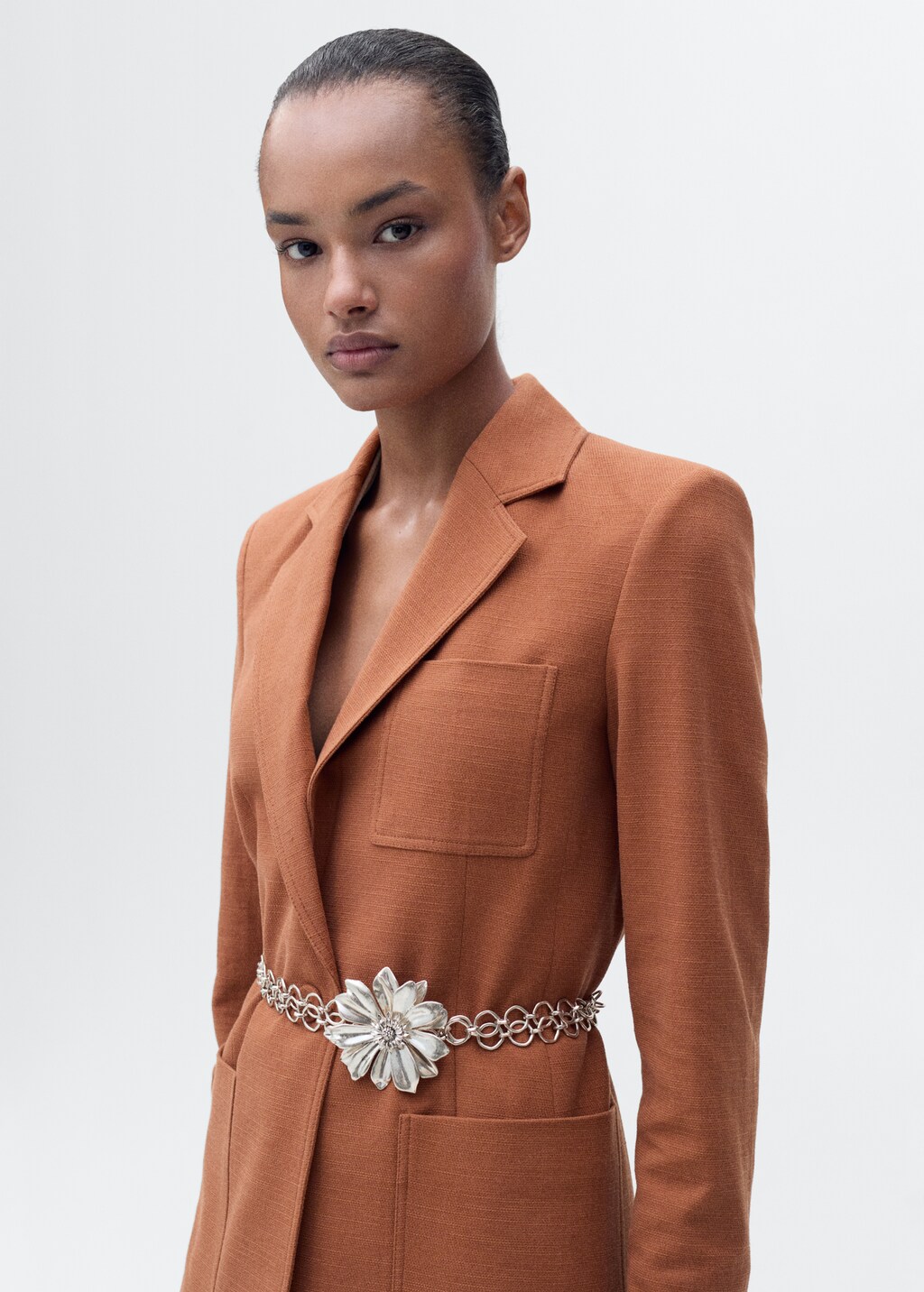 Cotton and linen-blend suit jacket - Caramel