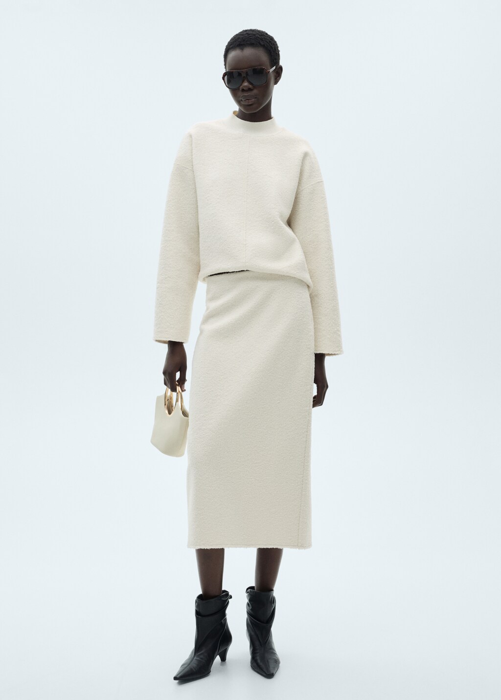 Perkins-neck bouclé sweatshirt - Ecru