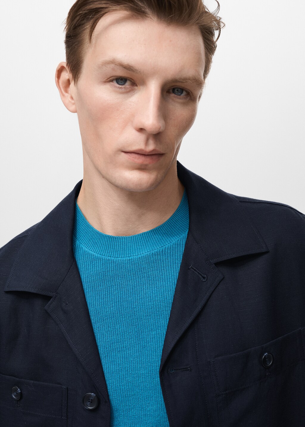 Lyocell linen overshirt with pockets - Dark Navy