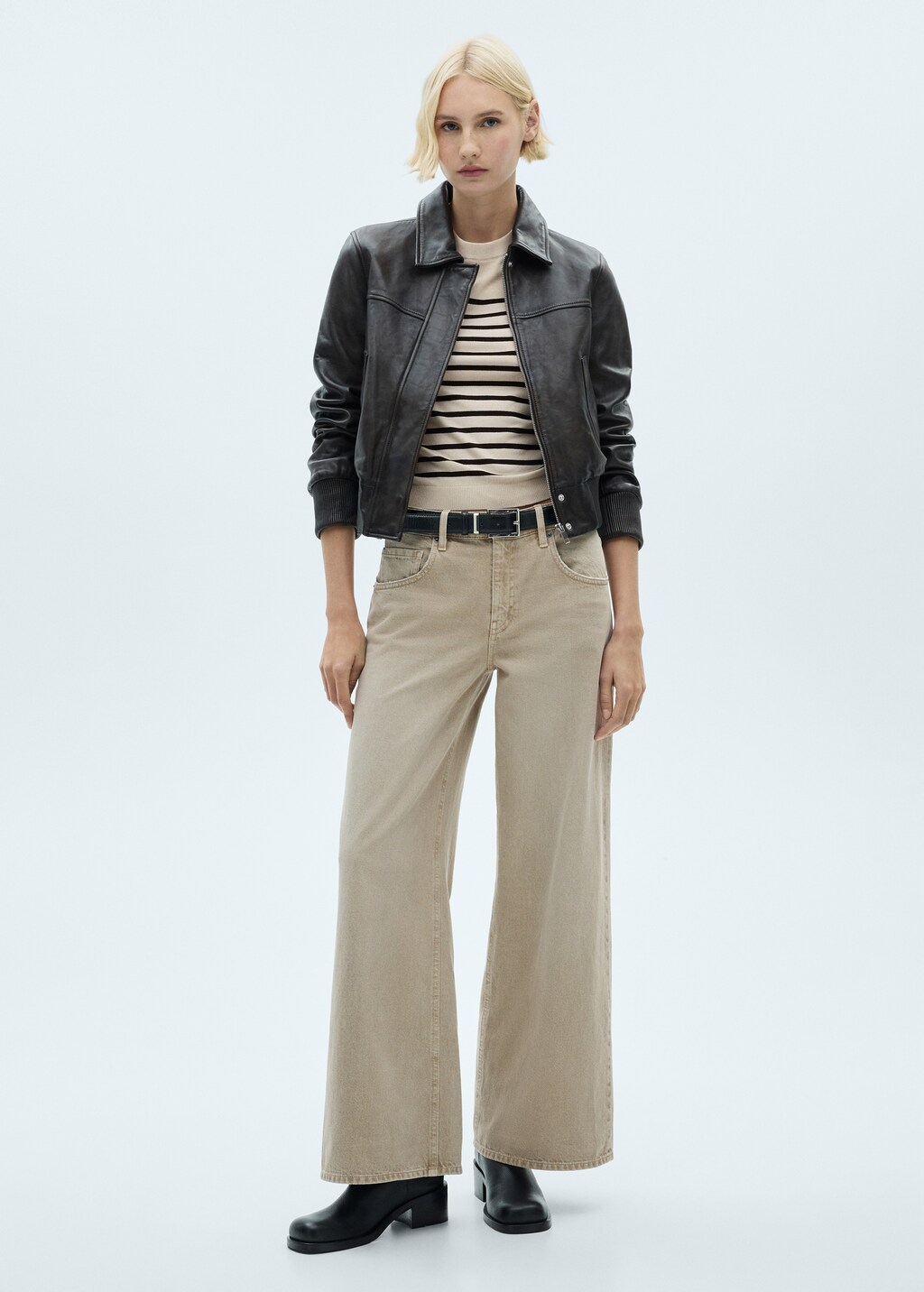 Striped short-sleeved sweater - Ecru