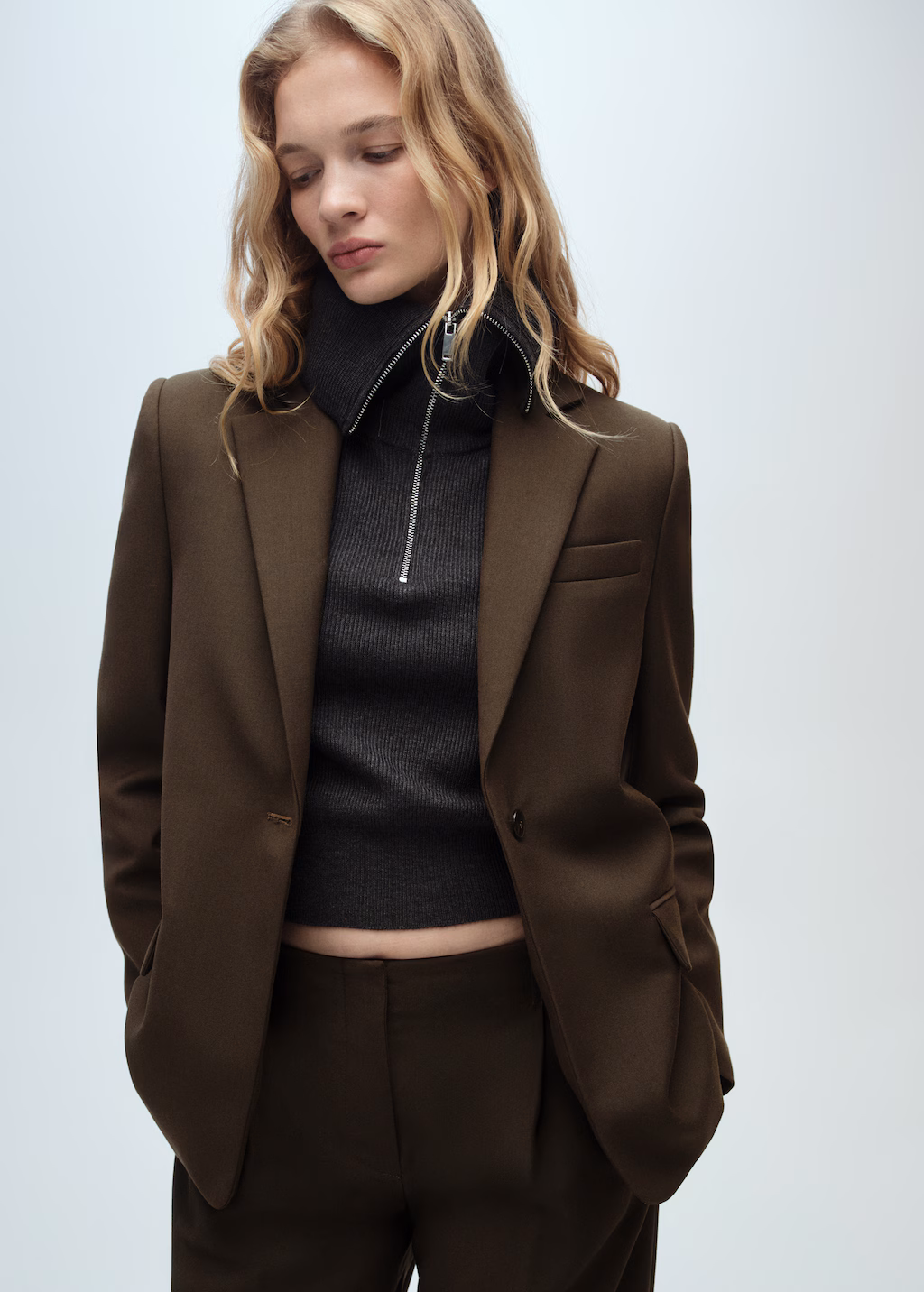 Straight-fit suit jacket - Khaki