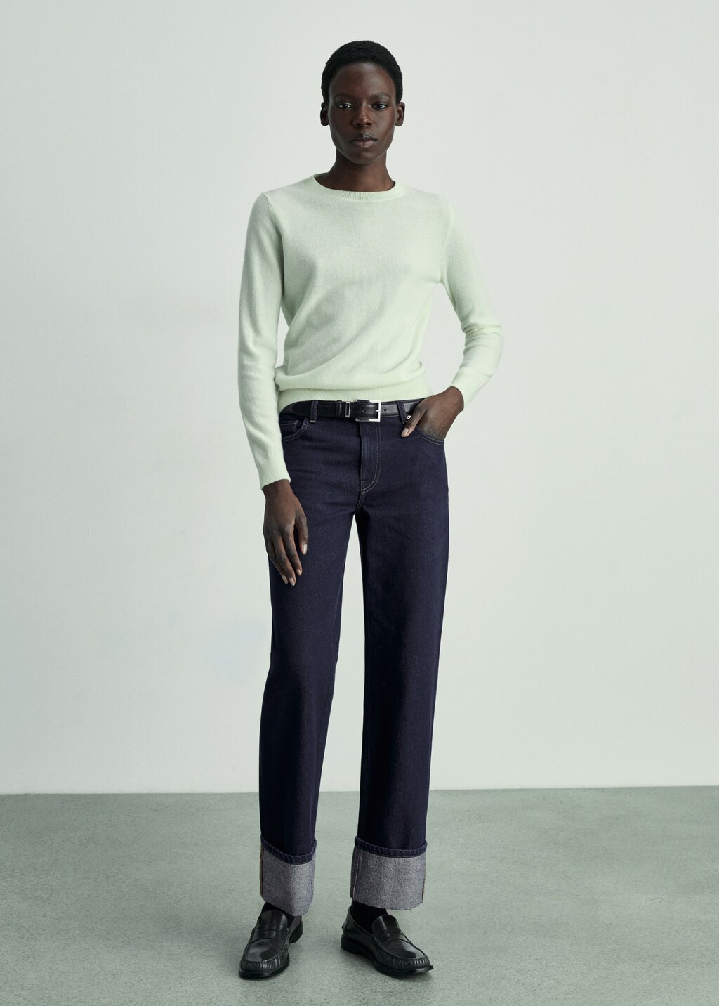 Rinse-wash jeans with cuffs - Open Blue