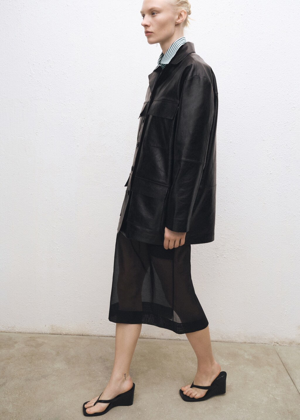 Semi-transparent silk midi-skirt - Black