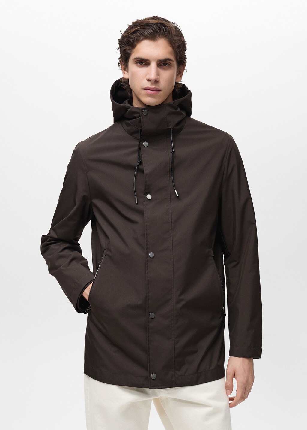 Water-repellent hooded parka - Chocolate
