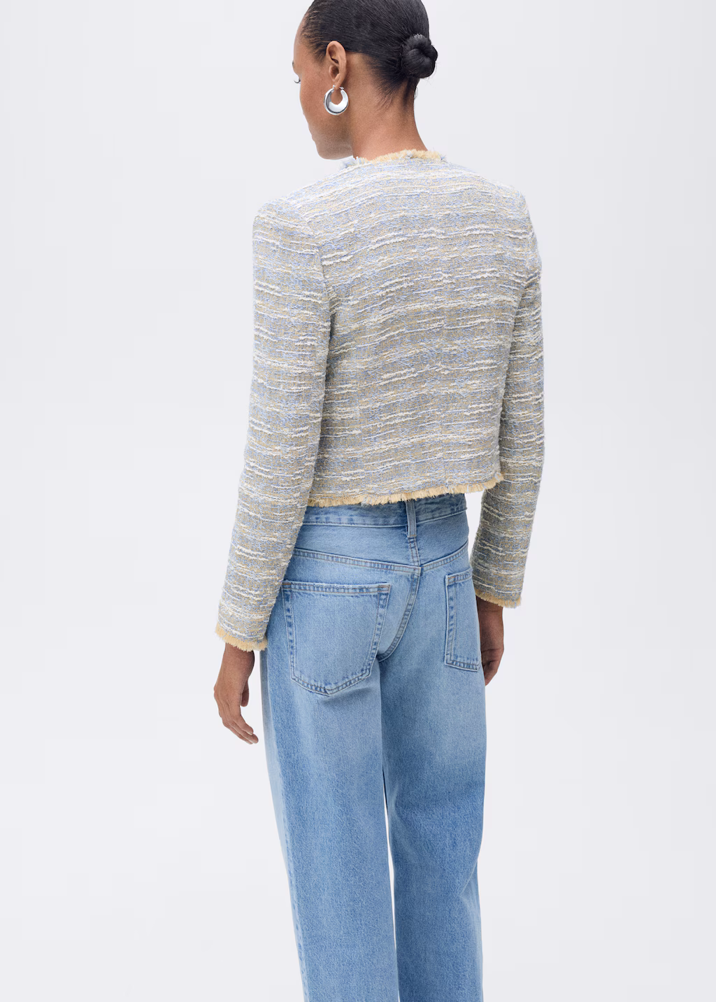 Tweed jacket with frayed ends - Sky Blue