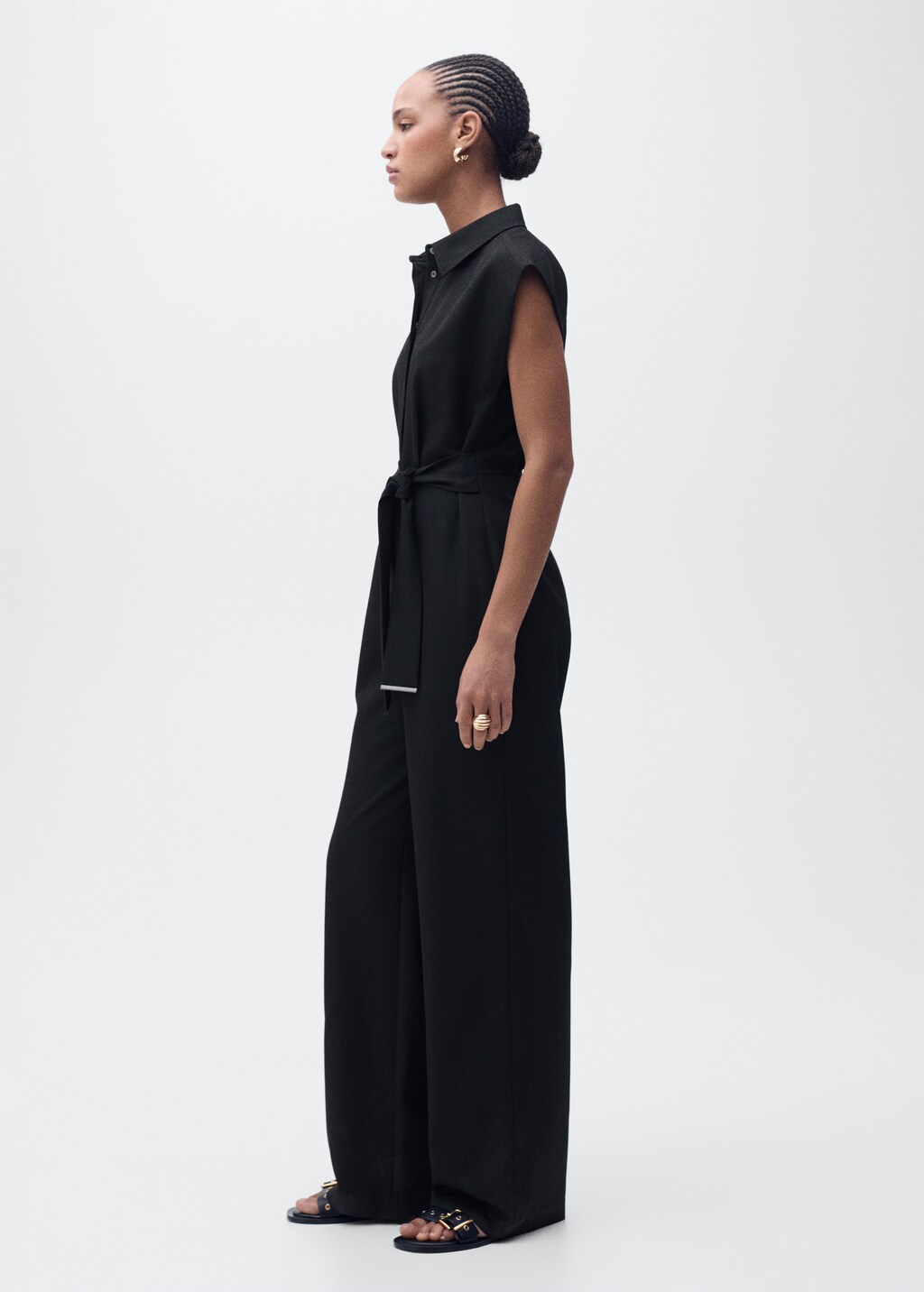 Straight-fit jumpsuit with belt - Black