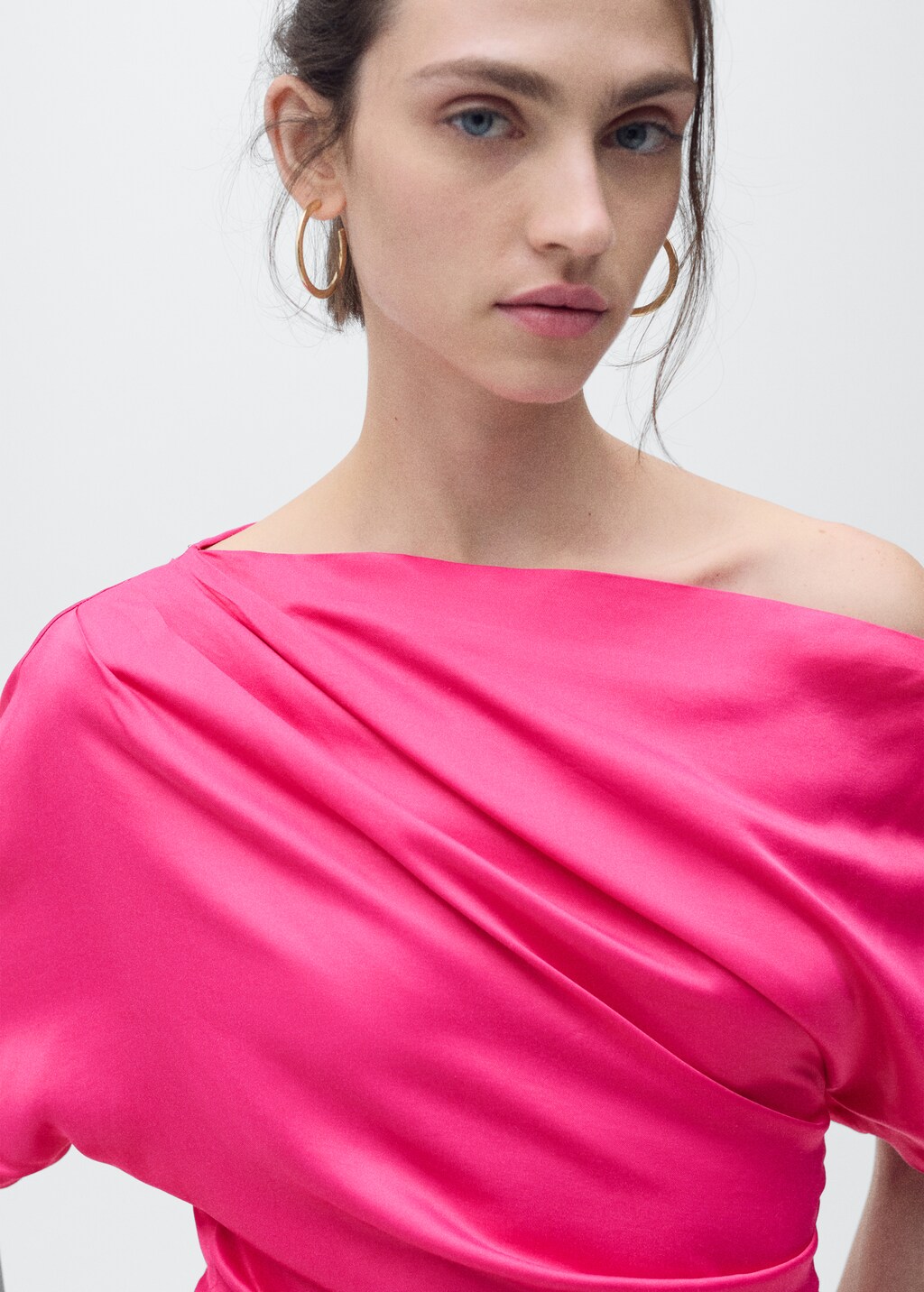 Draped asymmetrical midi-dress - Ecru