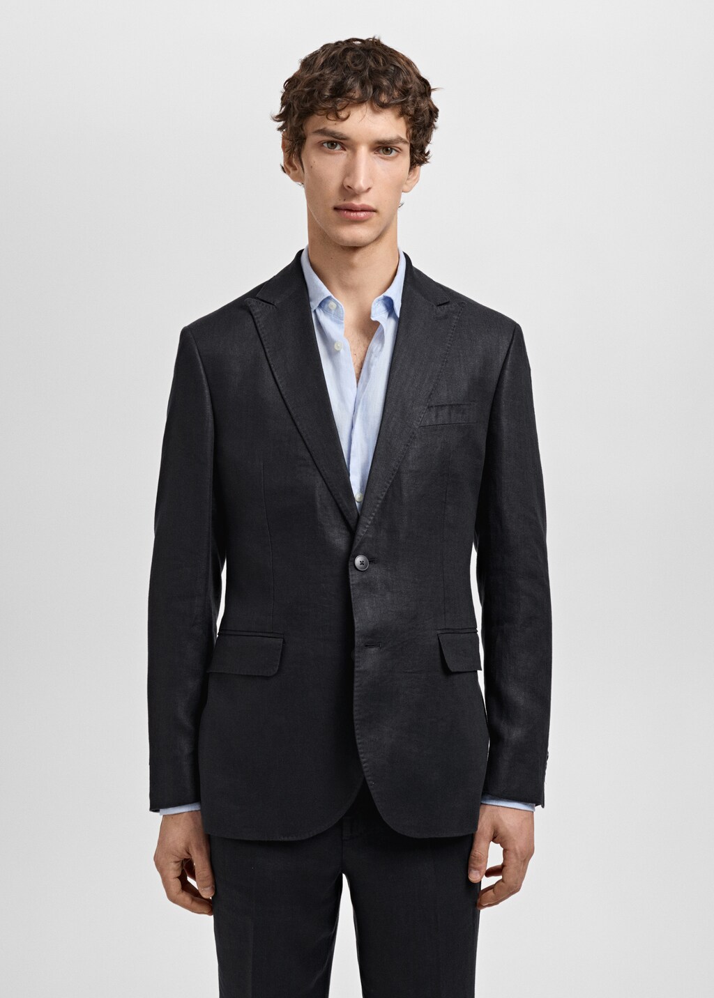 Slim fit 100% linen suit blazer - Black
