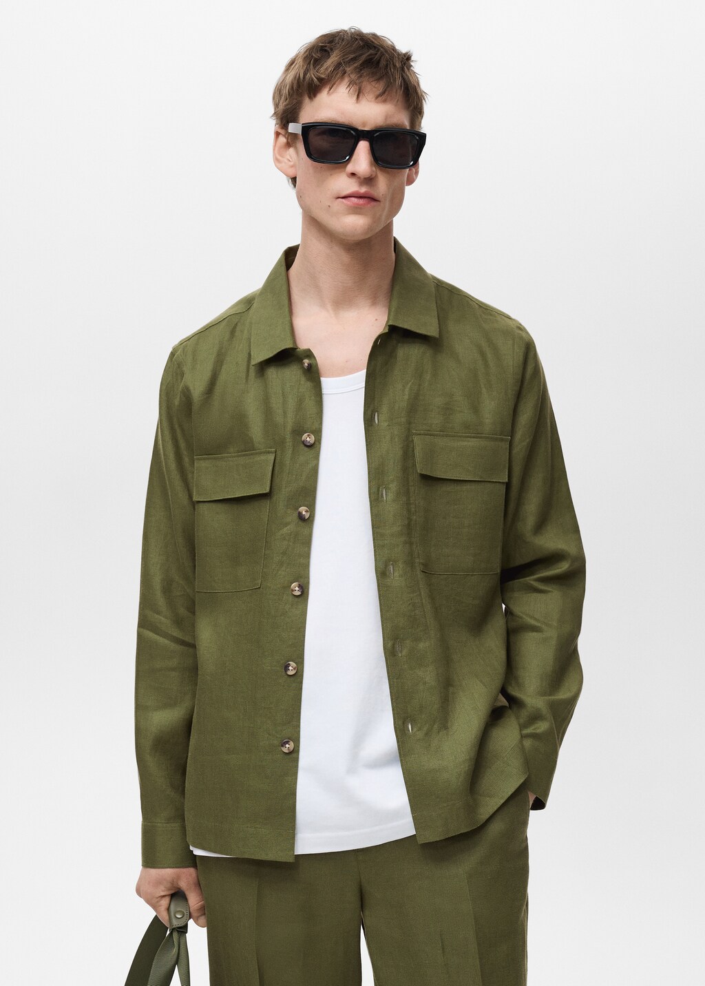 100% linen overshirt with pockets - Sand