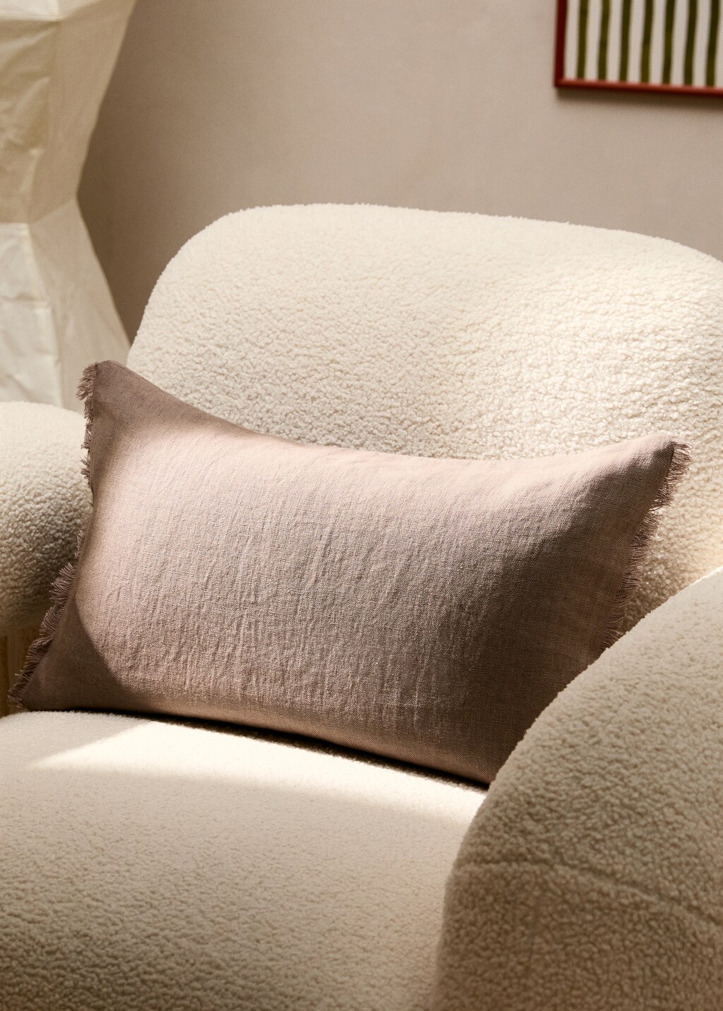 Linen cushion cover with frayed sides 30x50 cm - Pink