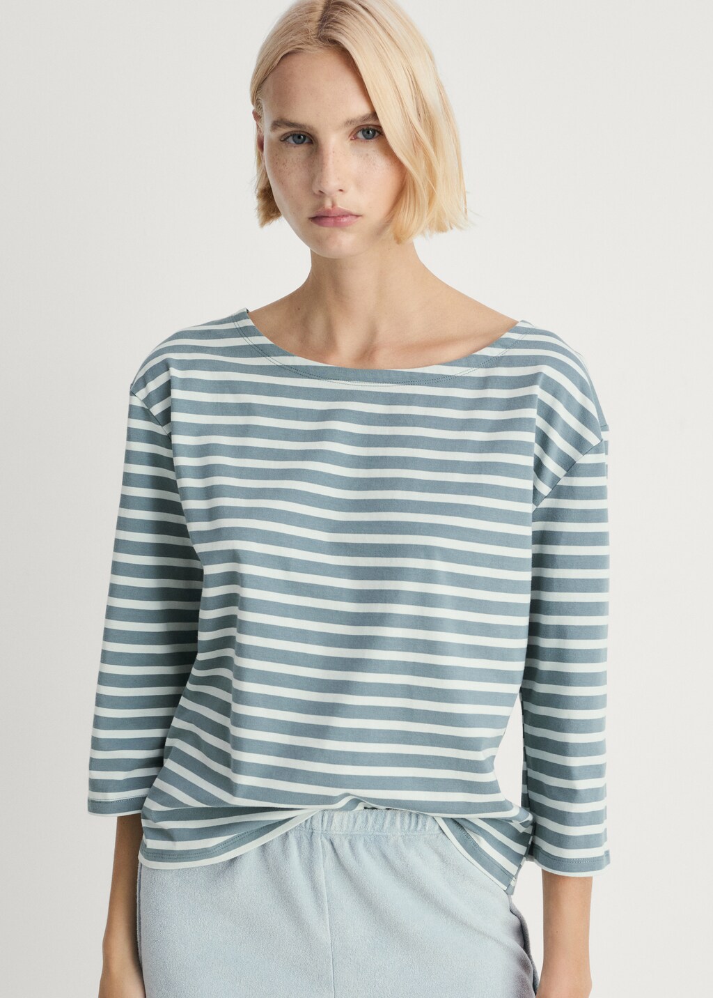 Woven cotton striped t-shirt - Lilac