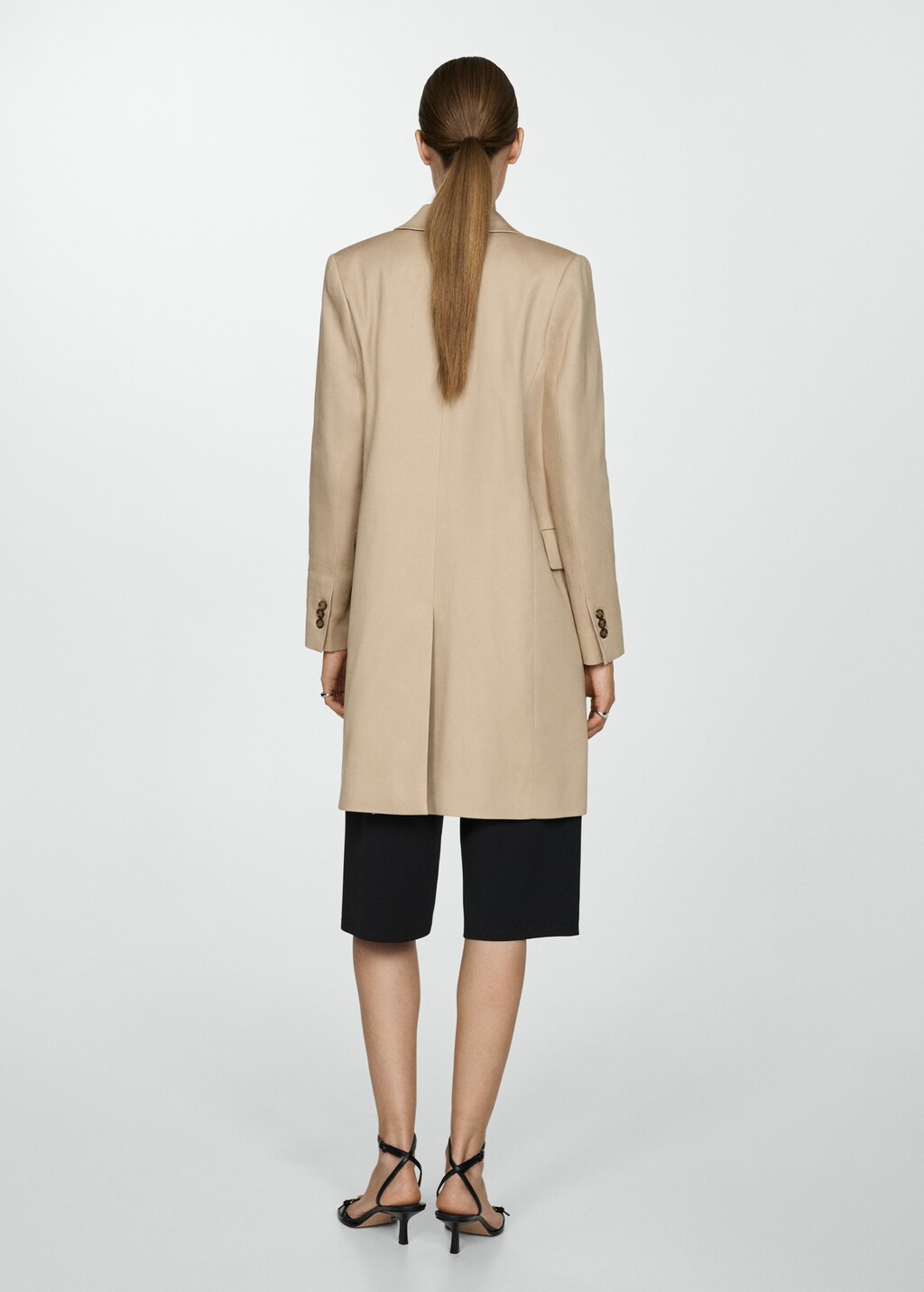 Straight cotton midi coat - Beige