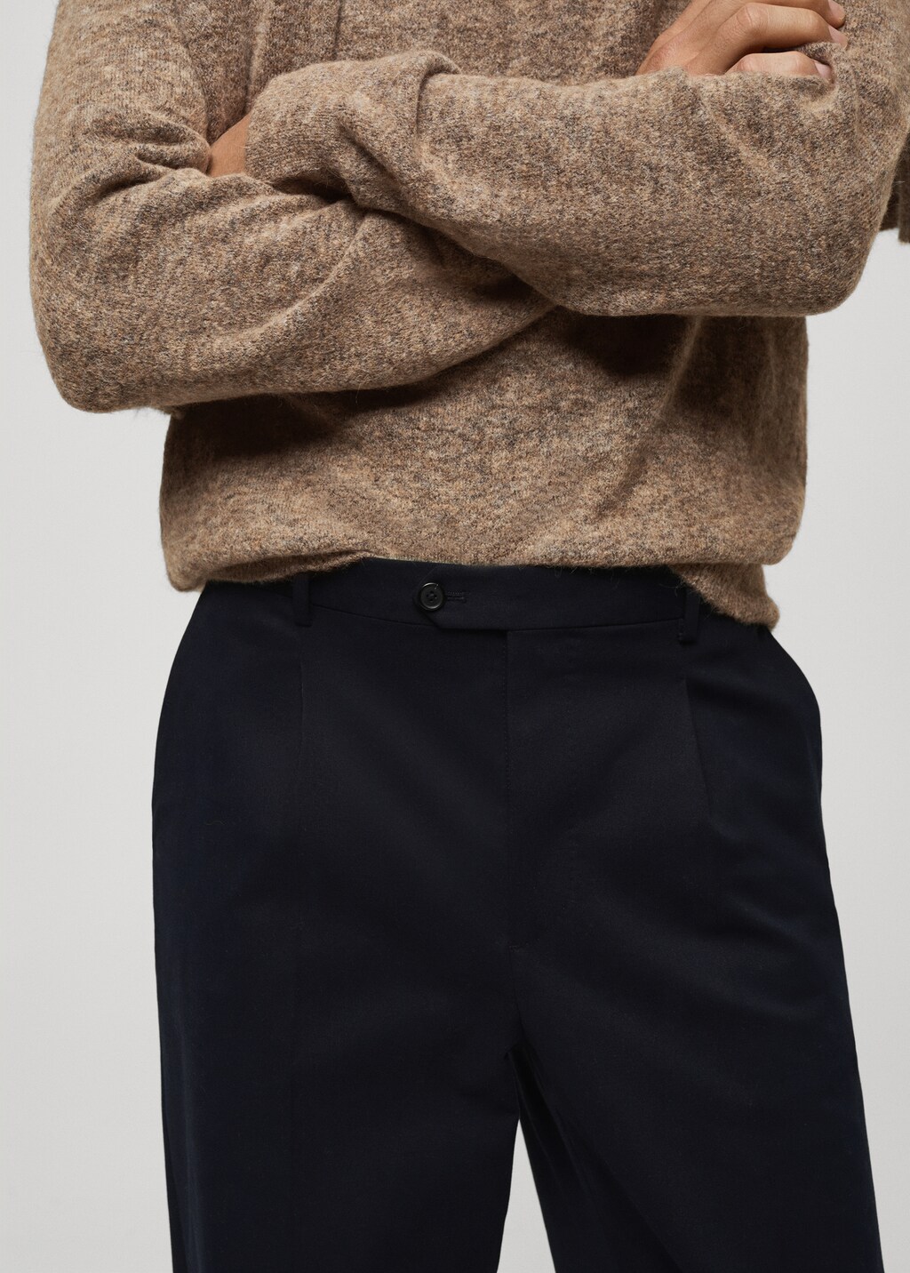 Cotton twill pleated trousers - Ecru