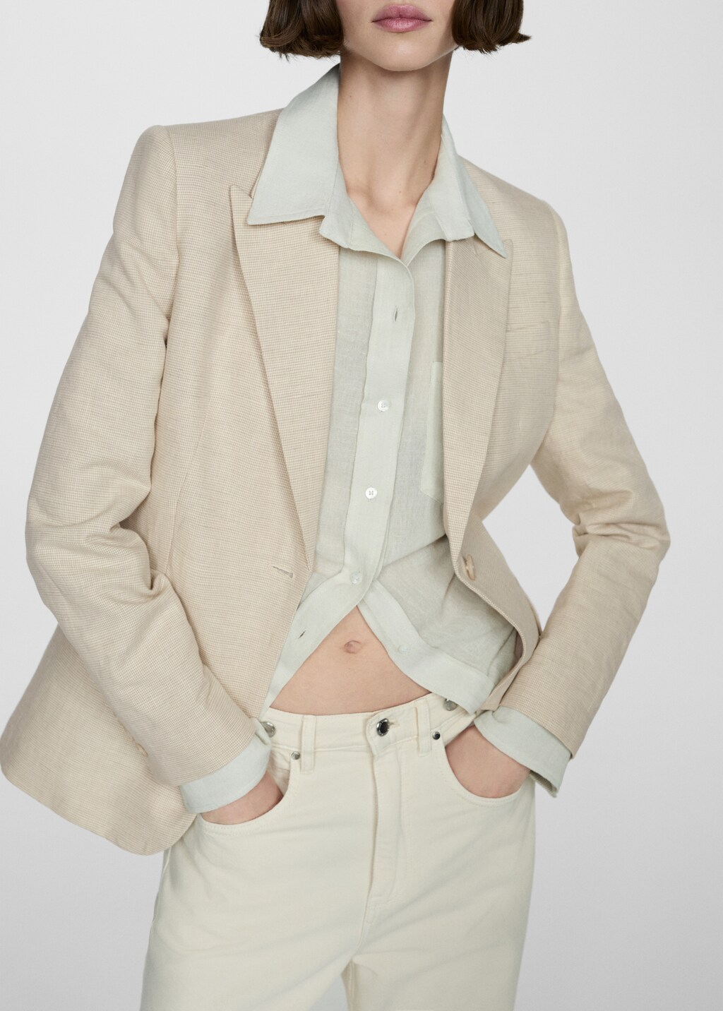 Houndstooth linen jacket - Light Heather Grey
