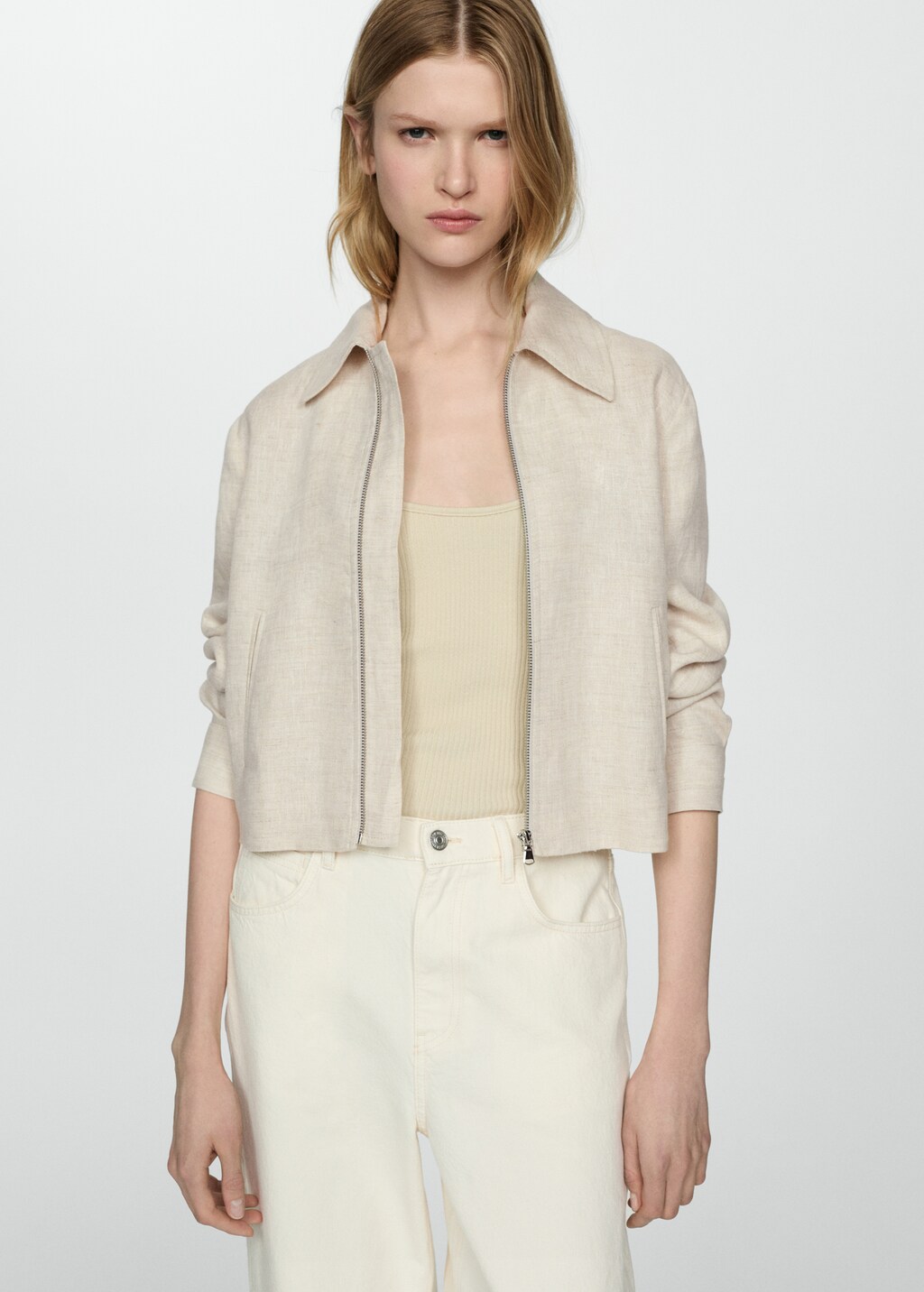 100% linen jacket with zip - Light/Pastel Grey