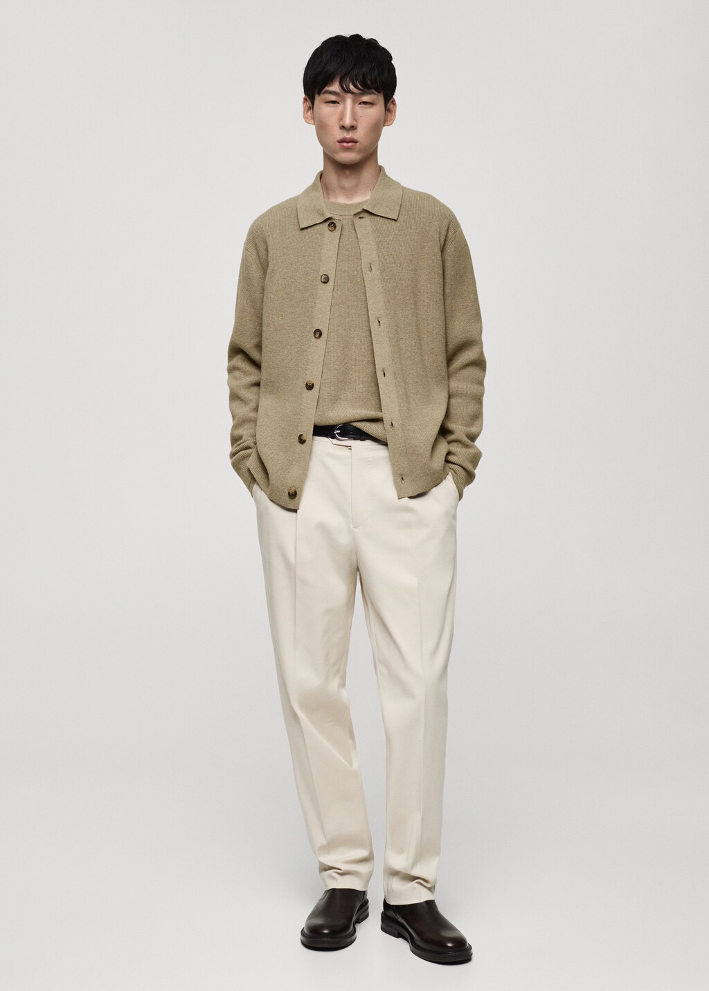 Wool blend polo cardigan - Mink Grey