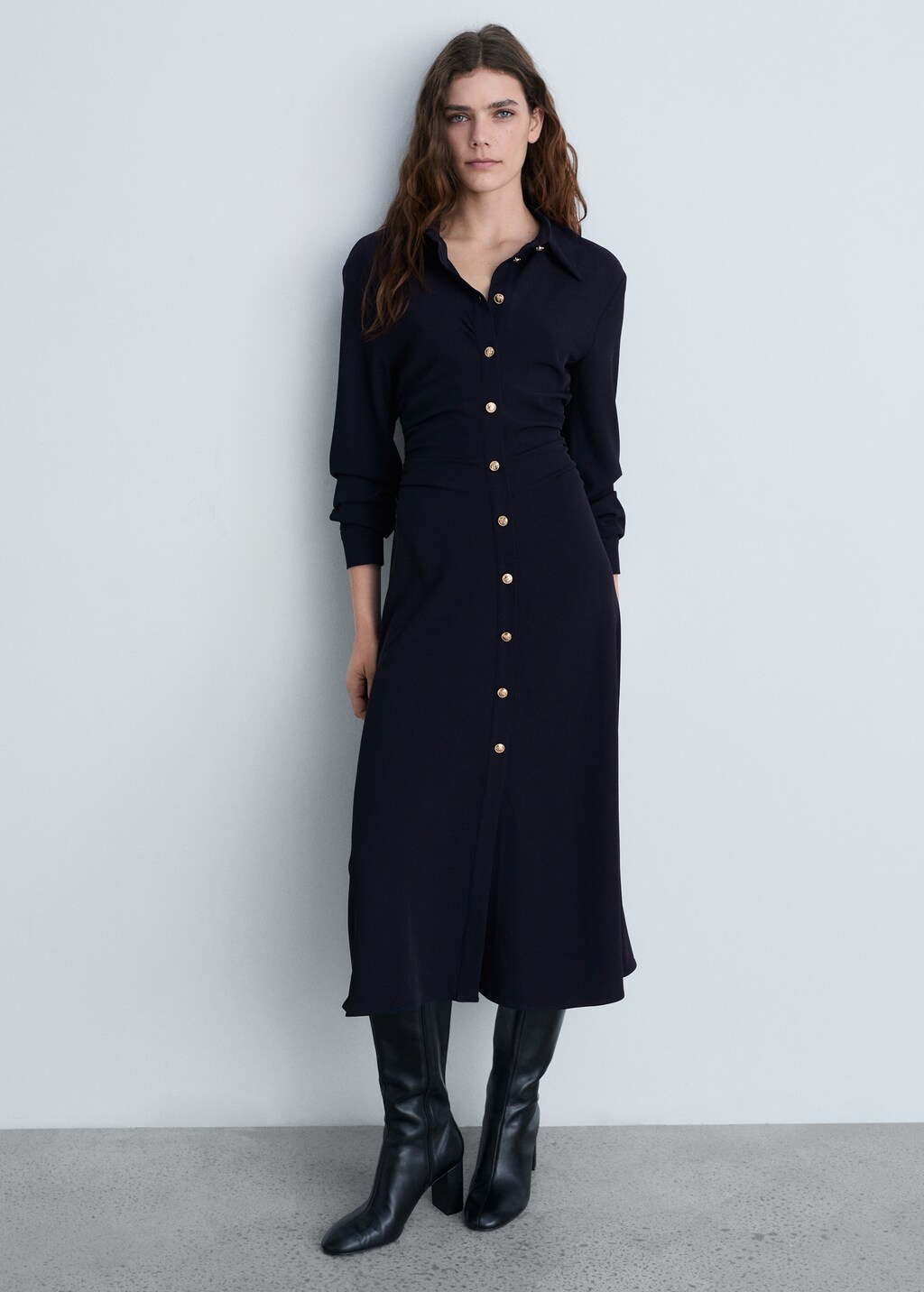Midi-dress with draped waist - Dark Navy