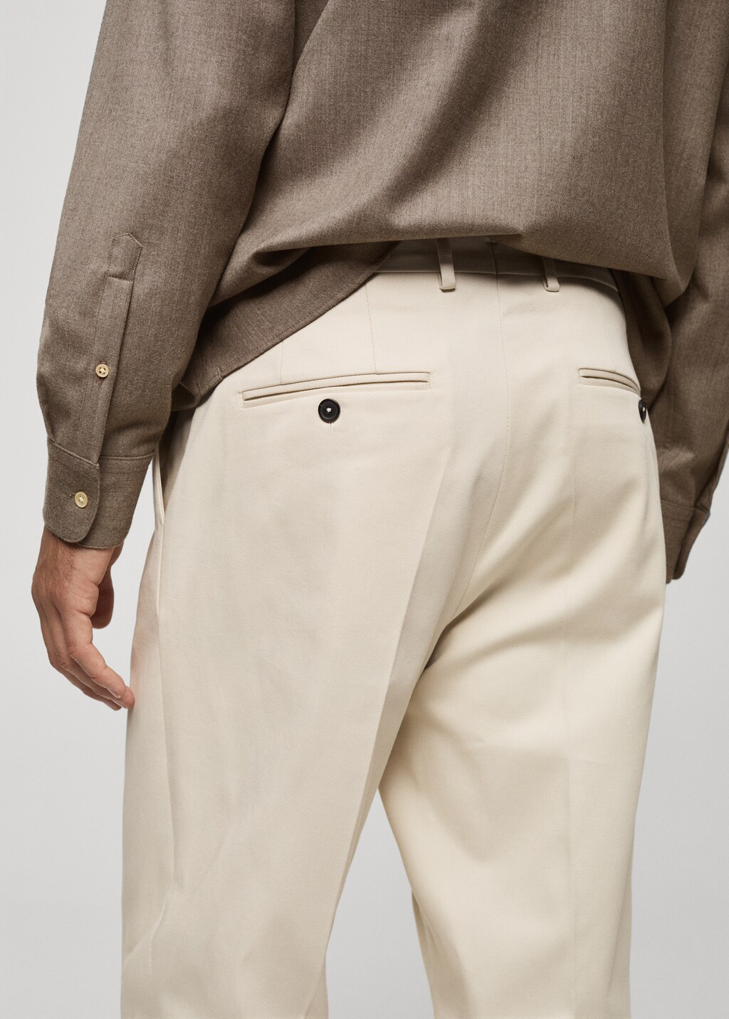 Cotton twill pleated trousers - Ecru