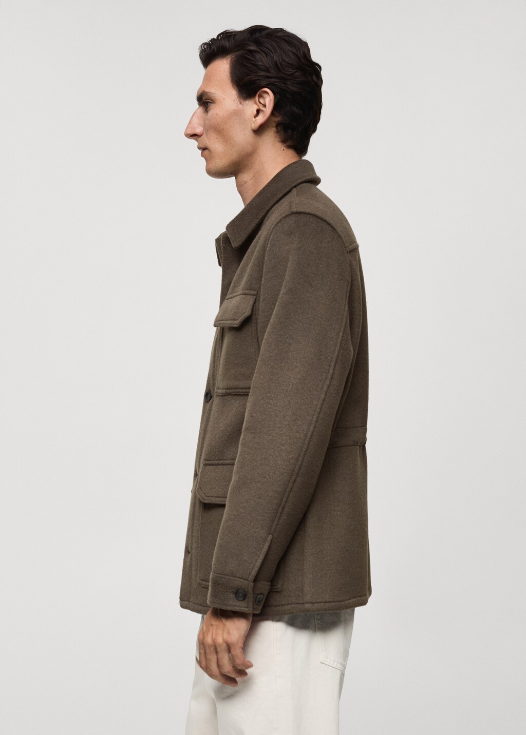 Wool-blend flannel overshirt - Khaki