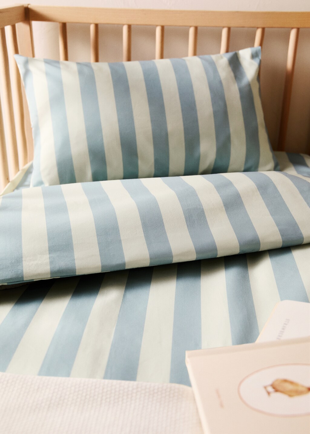 Cotton percale thick-striped duvet cover - Pink