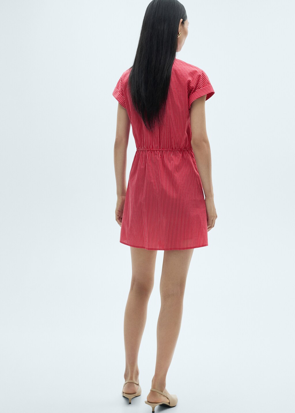 Striped cotton shirt dress - Red