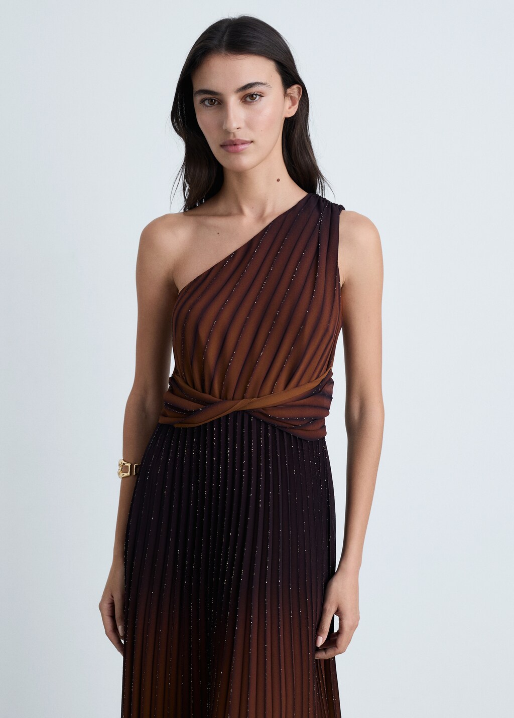Gradient-effect pleated dress - Coffee