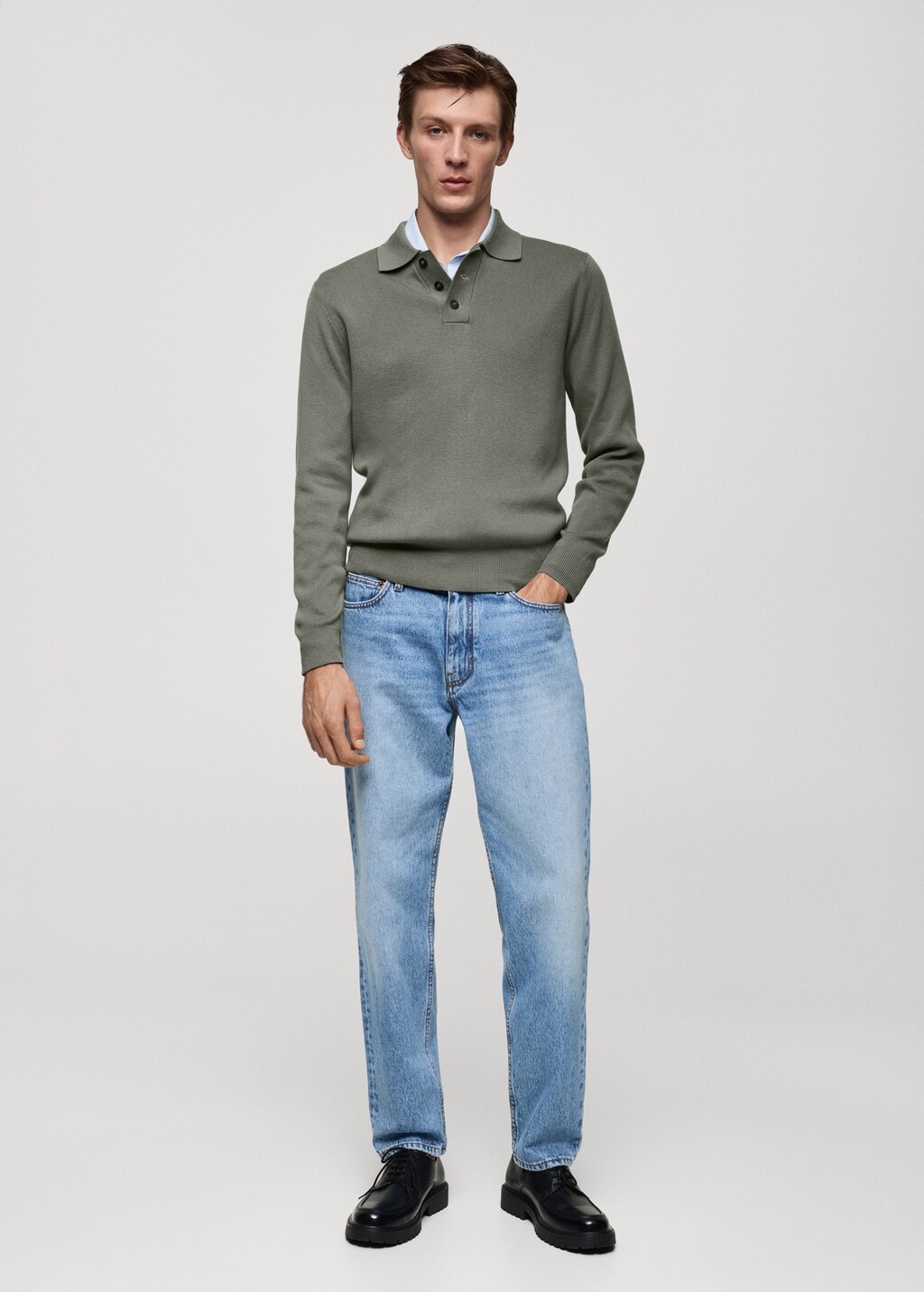 Fine cotton-knit polo sweater - Purple