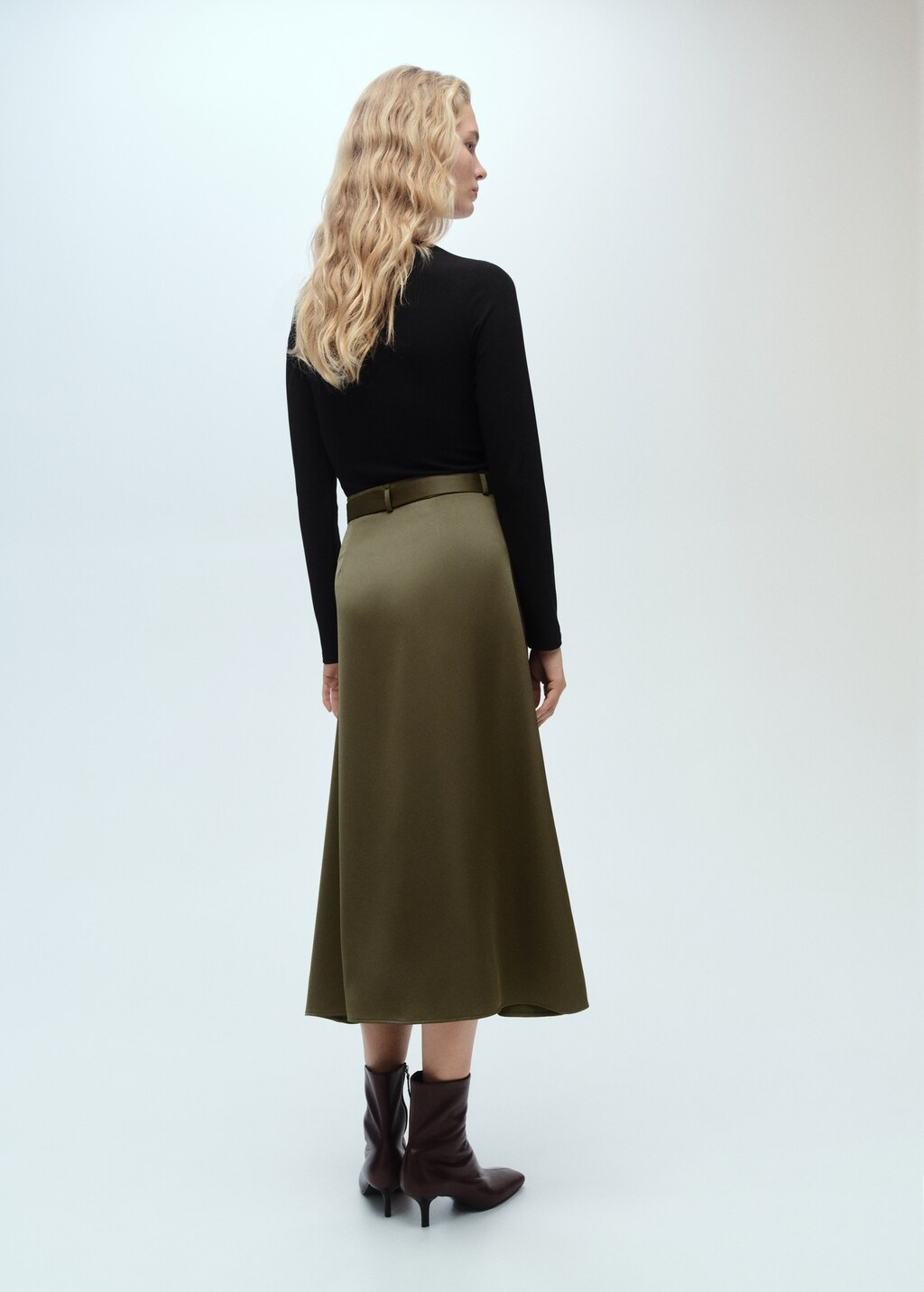 Combined woven dress with belt - Khaki