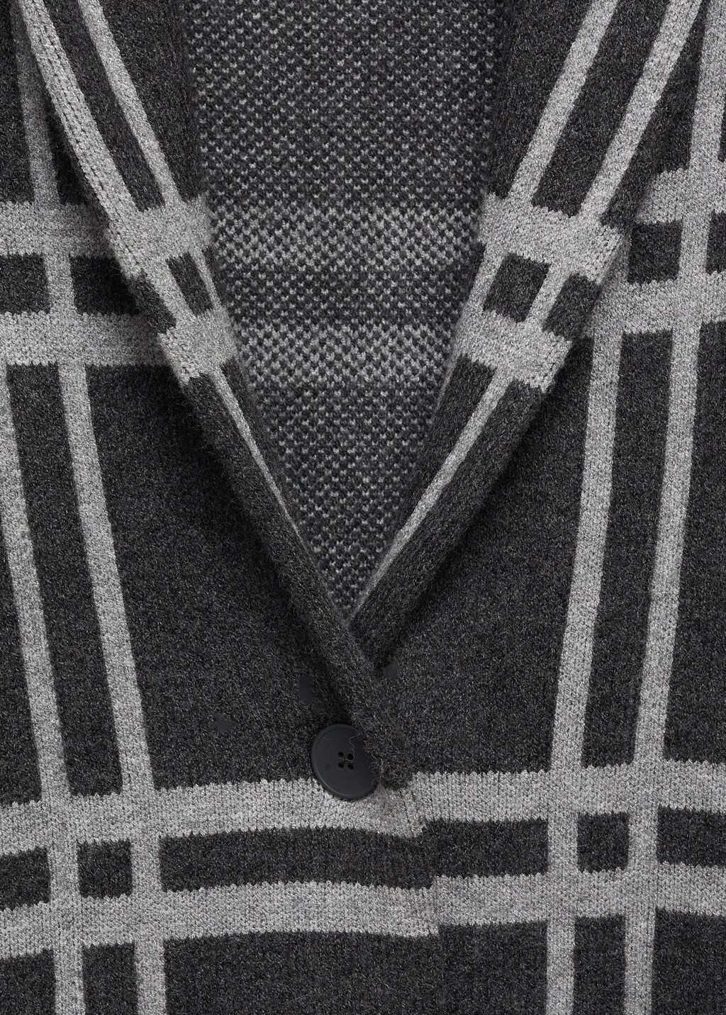 Check knitted coat - Charcoal