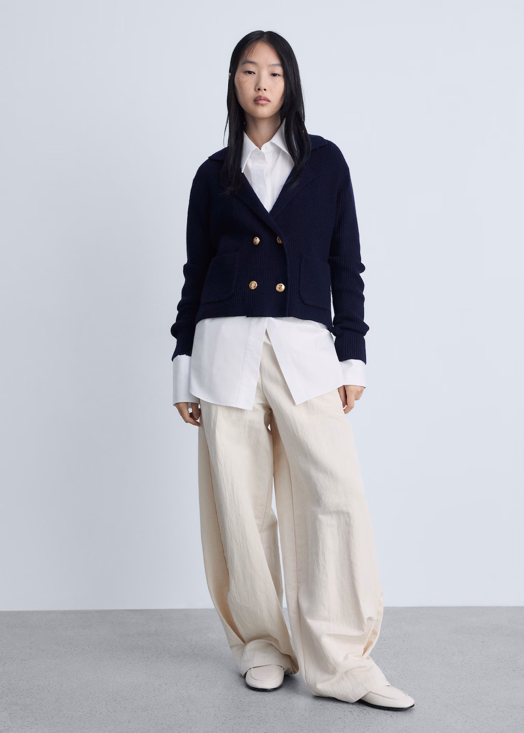 Double-breasted knitted jacket - Dark Navy