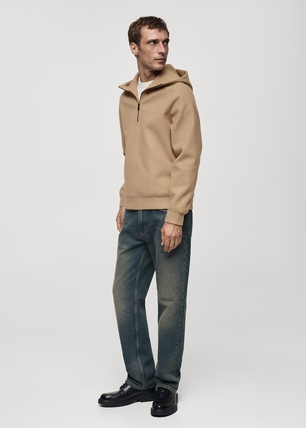 Hooded flannel sweatshirt - Beige