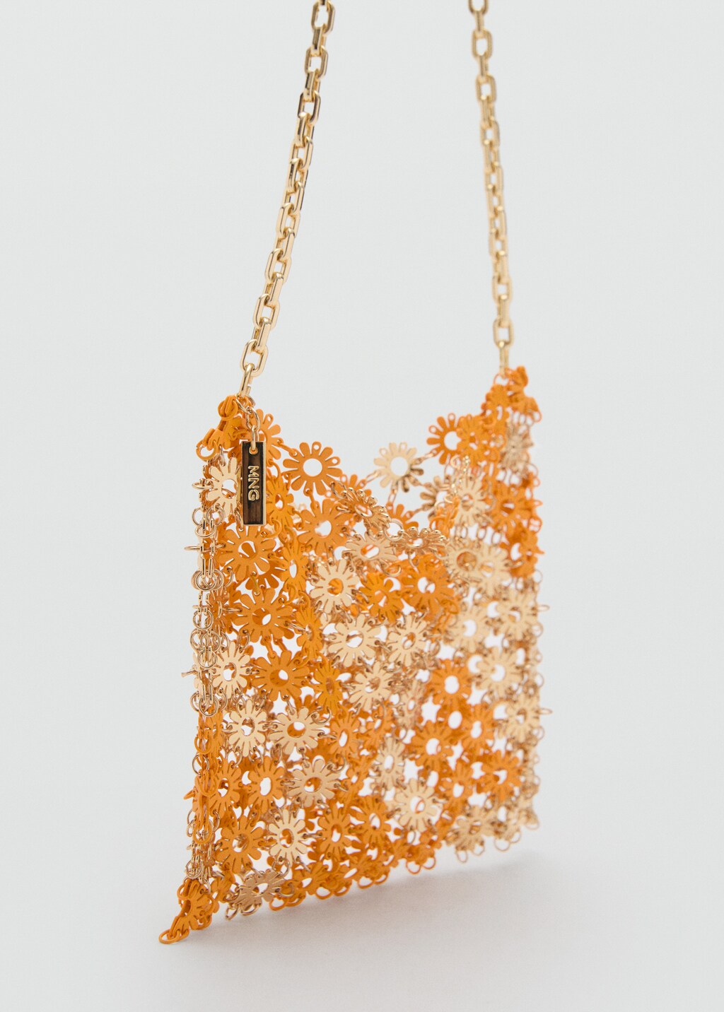 Shoulder bag with metallic flower - Orange