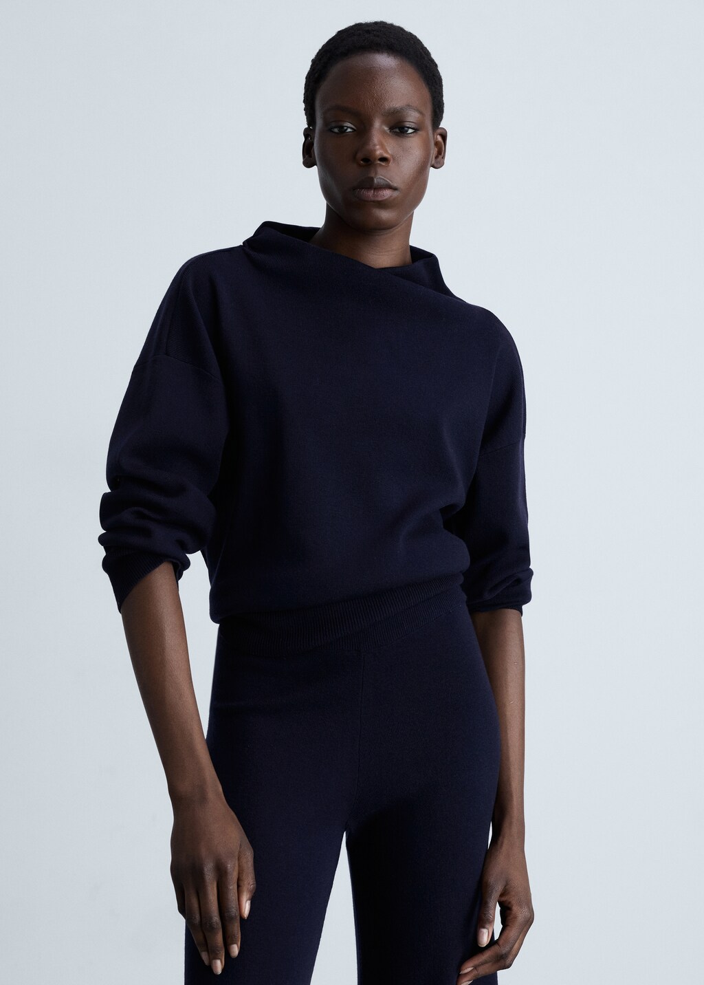 Straight knitted trousers - Dark Navy