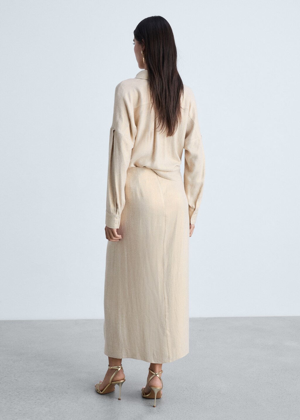 Linen-blend draped midi-skirt - Gold