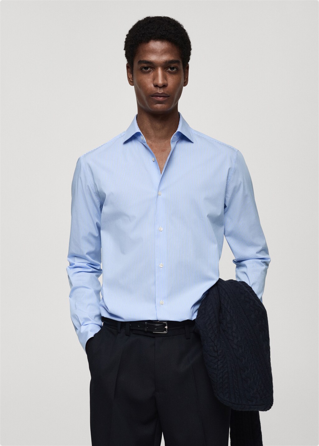 Slim fit striped cotton shirt - Brown