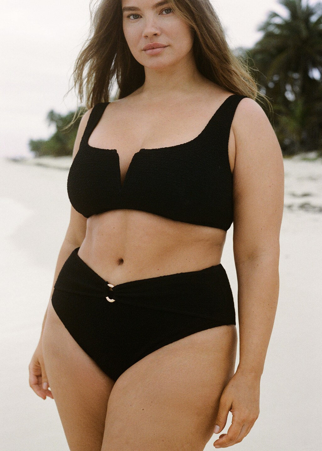 Towel-effect bikini top - Black