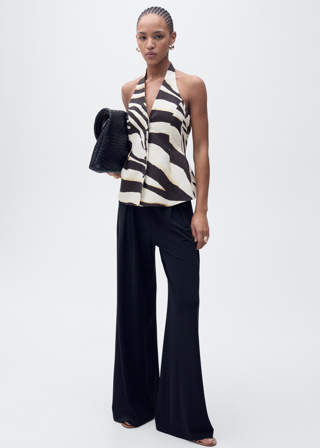 Zebra-print linen-blend waistcoat - Beige