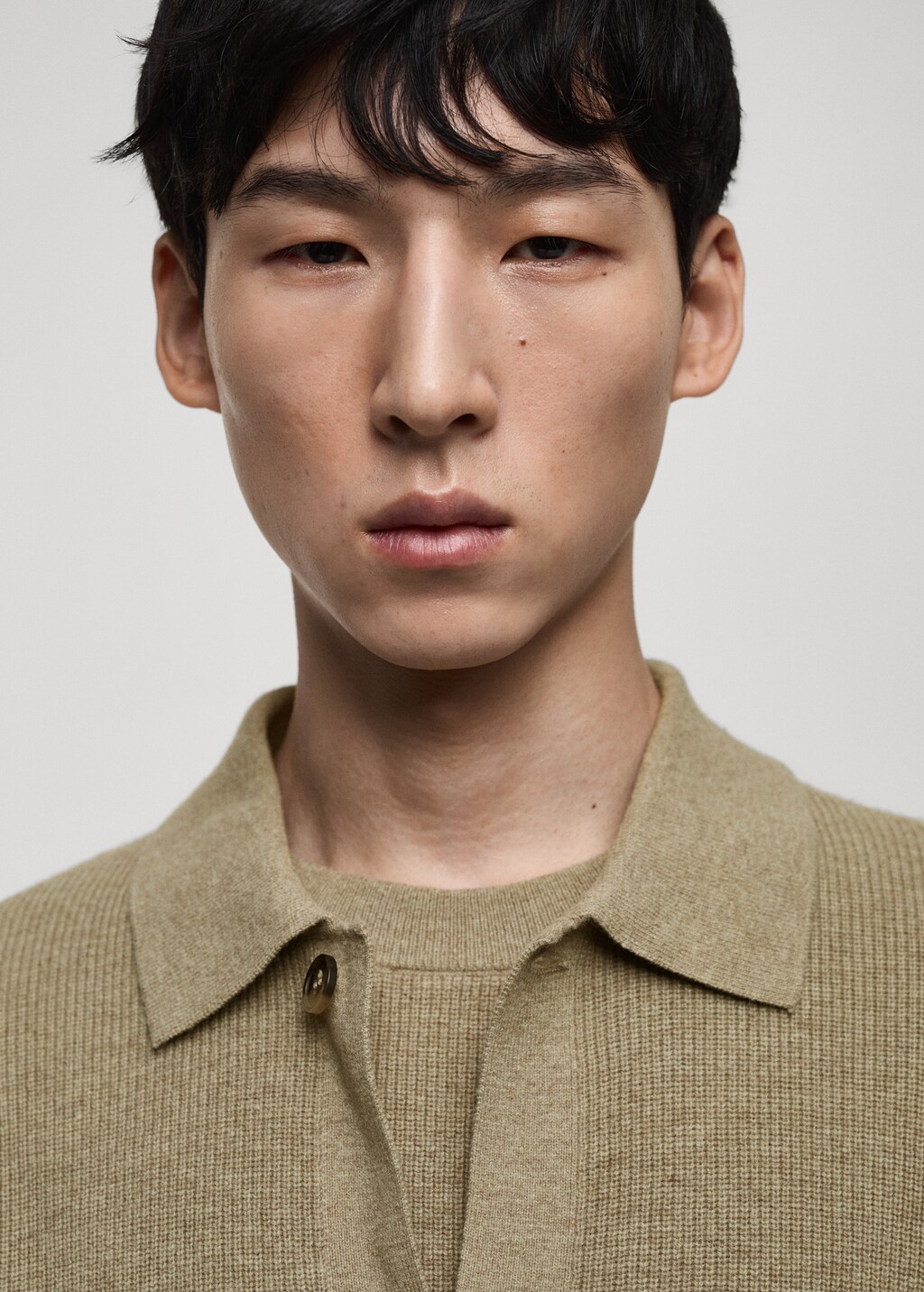 Wool blend polo cardigan - Mink Grey