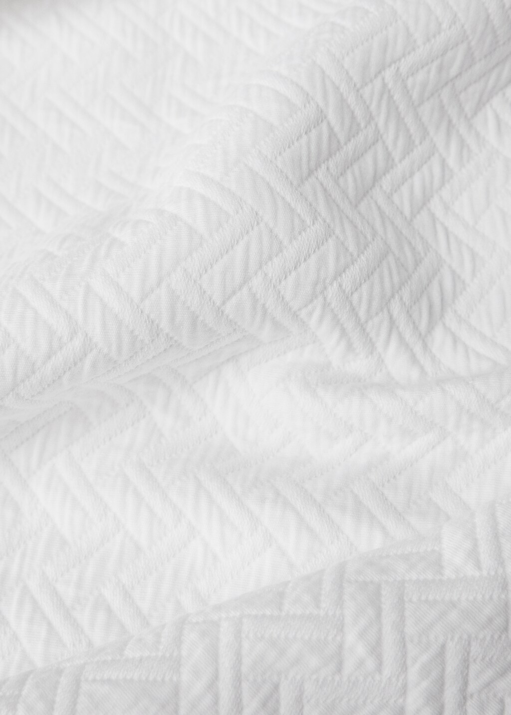 Jacquard cotton geometric bedspread for 130/150 cm bed - White