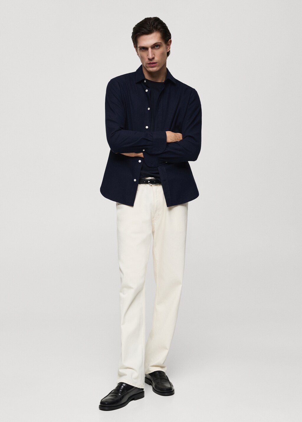 100% cotton flannel regular-fit shirt - Light/Pastel Grey