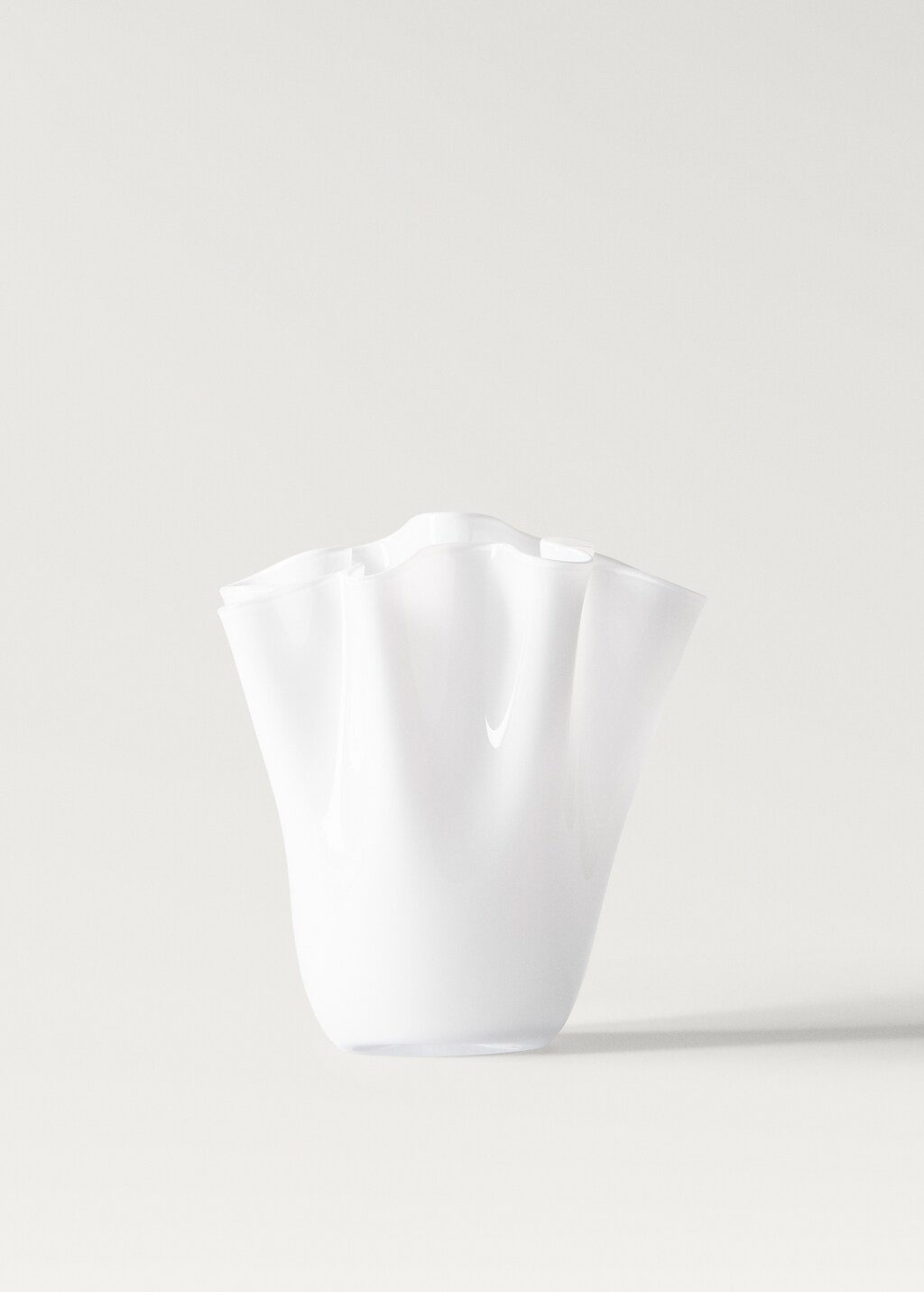 Irregular hand-blown glass vase - White