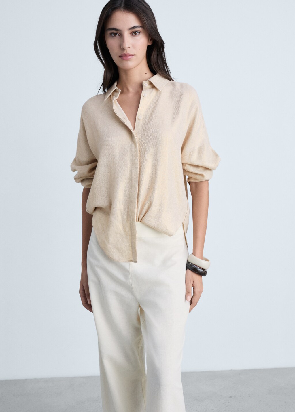 Regular linen-blend shirt - Gold