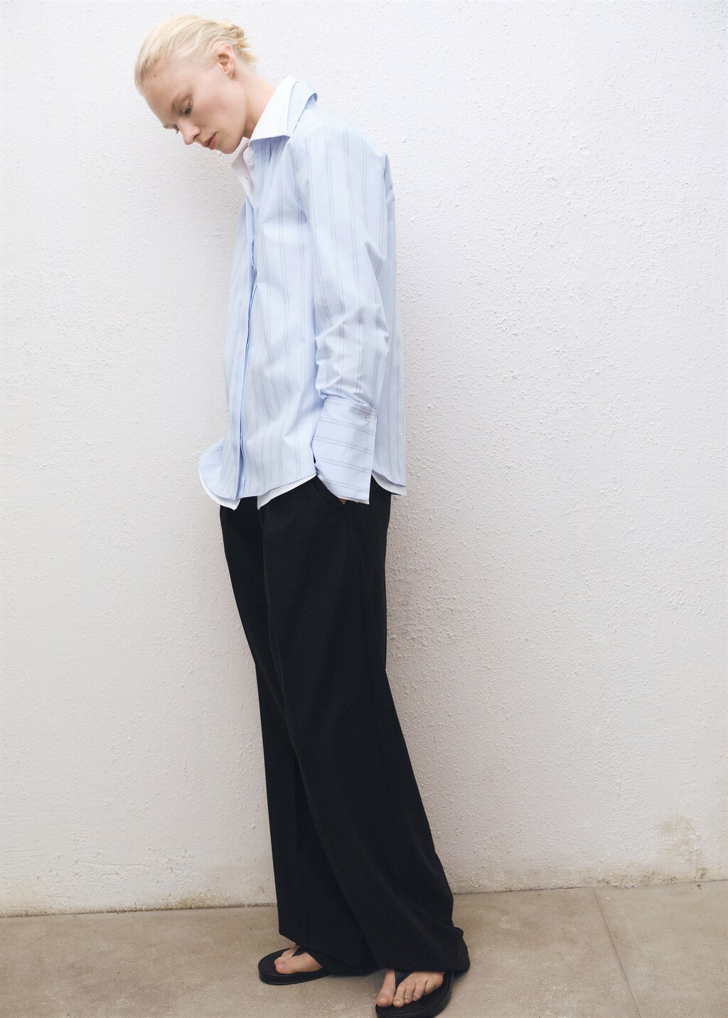 Regular striped cotton shirt - Sky Blue