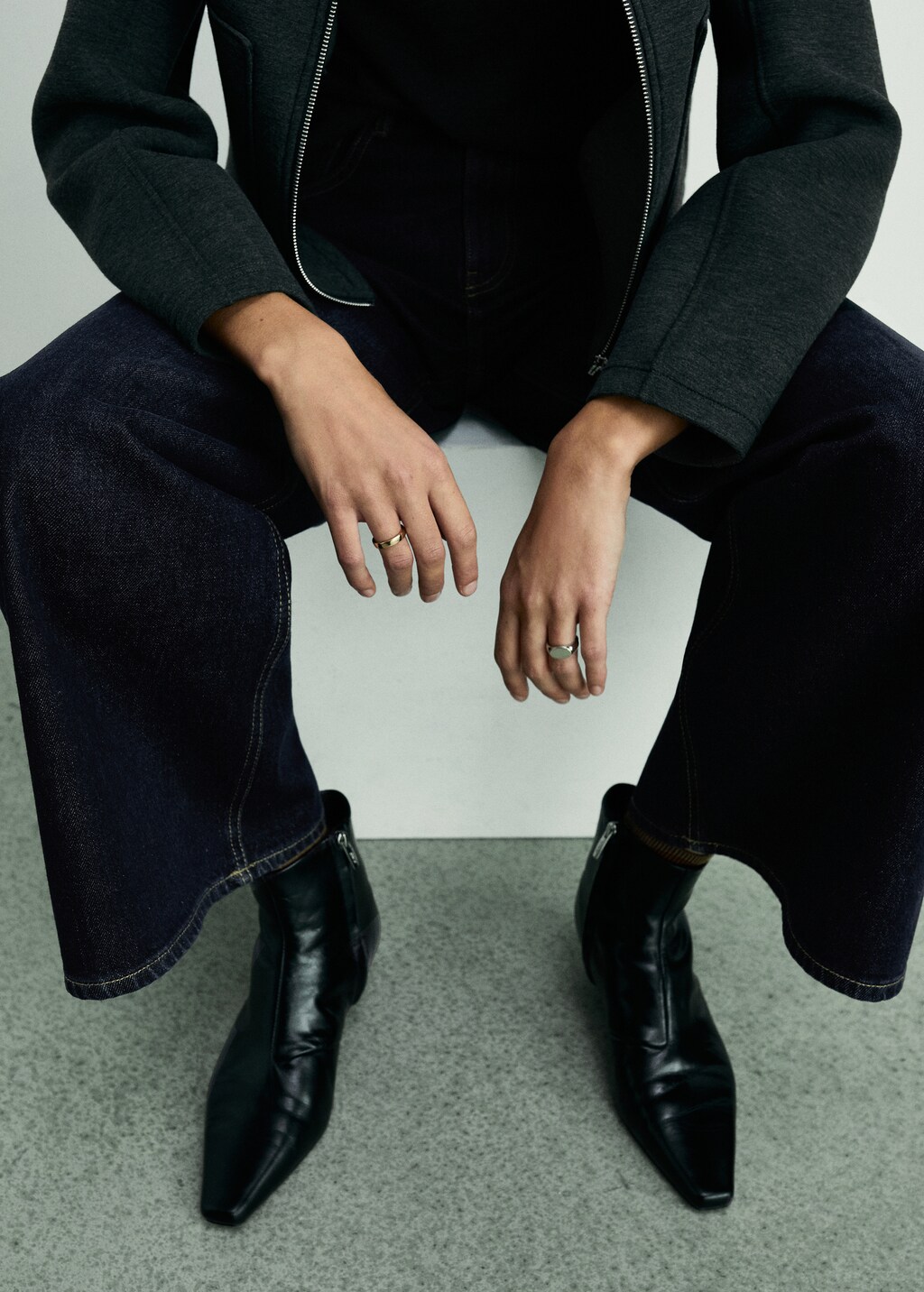 Low waist wideleg jeans - Black denim