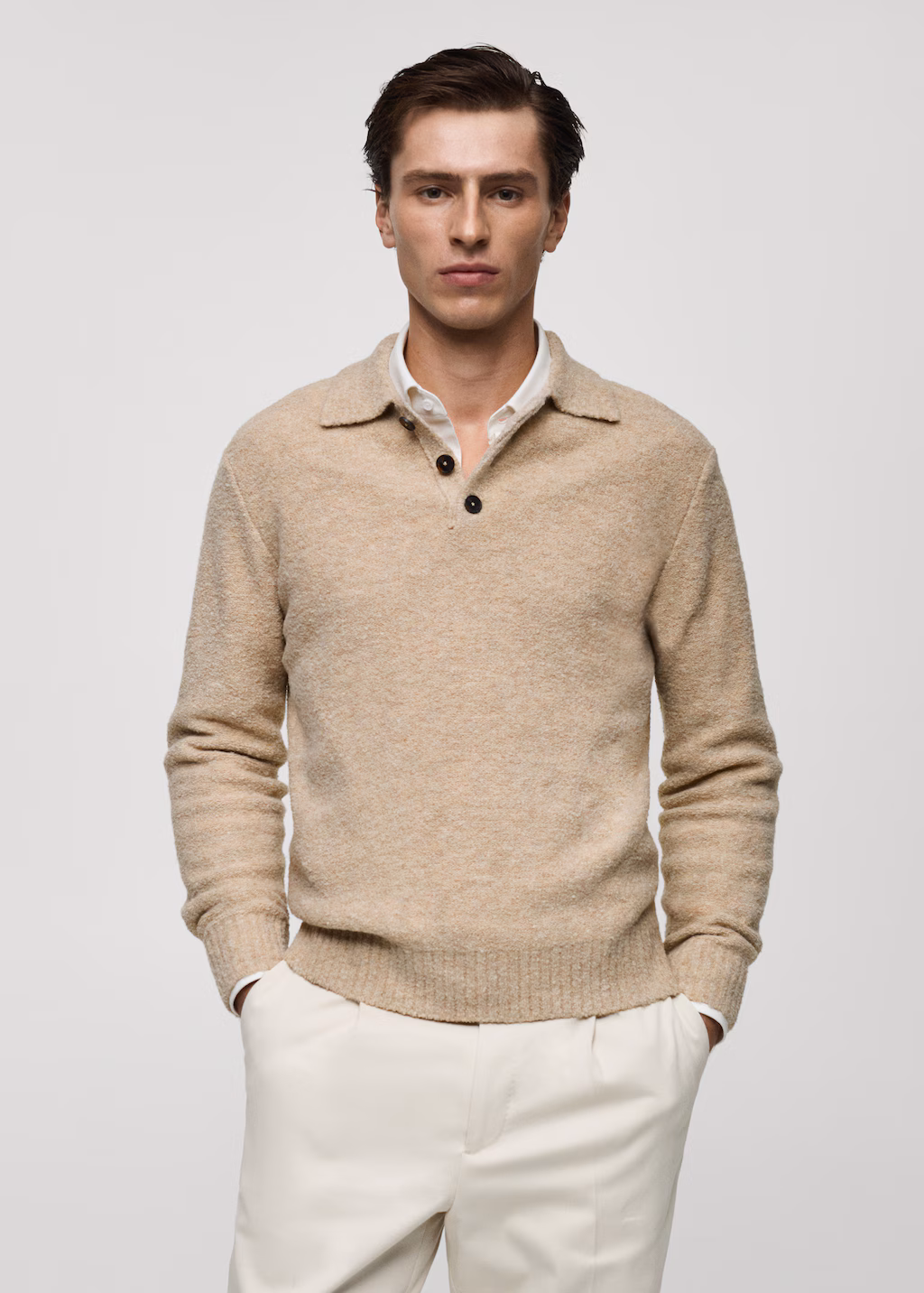 Mini boucle knit polo shirt - Sand