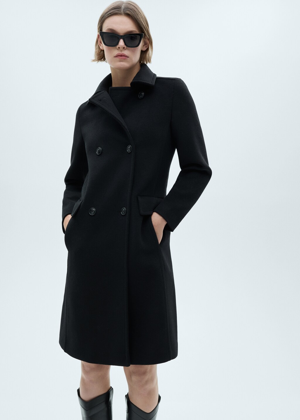 Double-breasted wool blend coat - Black