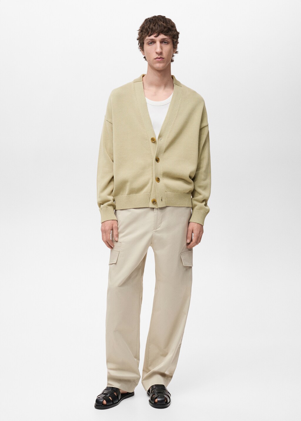 Knitted cotton cardigan with buttons - Pastel Green